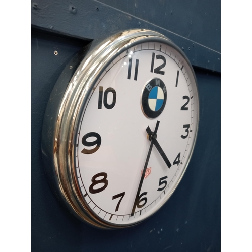 501 - Chronograph Heuer BMW advertising clock {H 6cm x Dia 32cm }. - NOT AVAILABLE TO VIEW IN PERSON