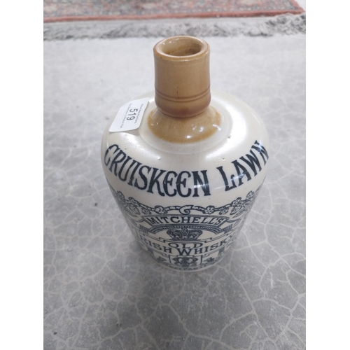 519 - Cruiskeen Lawn Mitchell's Old Irish Whisky advertising stoneware flagon {18 cm H x 11 cm W x 12 cm D... 