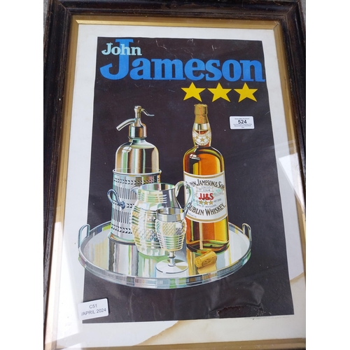 524 - John Jameson Dublin Whiskey showcard in original stamped wooden frame. {60 cm H x 44 cm W}.