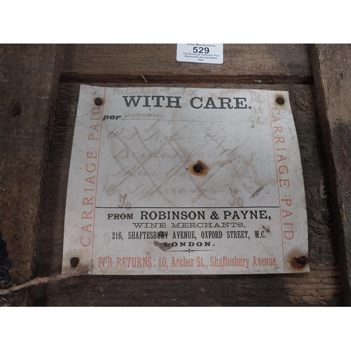 529 - Robinson and Payne Wine Merchant London wooden advertising crate. {25 cm H x 52 cm W x 45 cm D}.