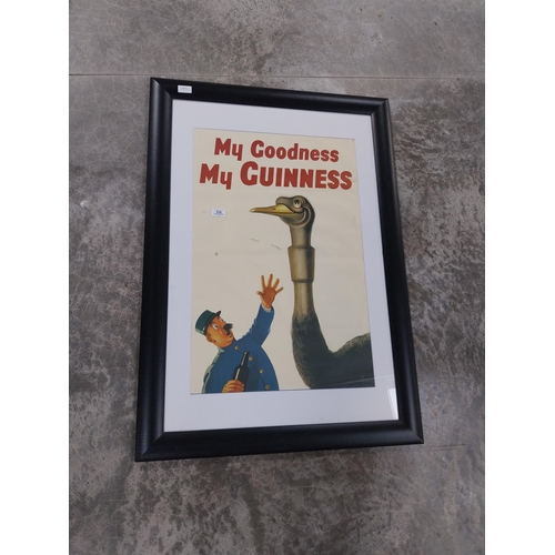 530 - Framed My Goodness My Guinness Ostrich advertising print. {105 cm H x 72 cm W}.