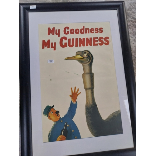 530 - Framed My Goodness My Guinness Ostrich advertising print. {105 cm H x 72 cm W}.