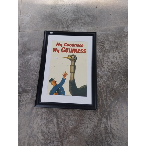 530 - Framed My Goodness My Guinness Ostrich advertising print. {105 cm H x 72 cm W}.