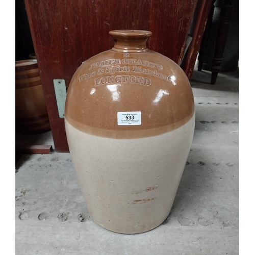 533 - James Gearty Wine and Spirit Merchant Longford three gallon stoneware flagon. {40 cm H x 26 cm Dia.}... 