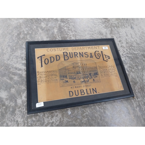 534 - Framed Todd Burns and Co Costume Department Dublin advertising print. {44 cm H x 63 cm W}.