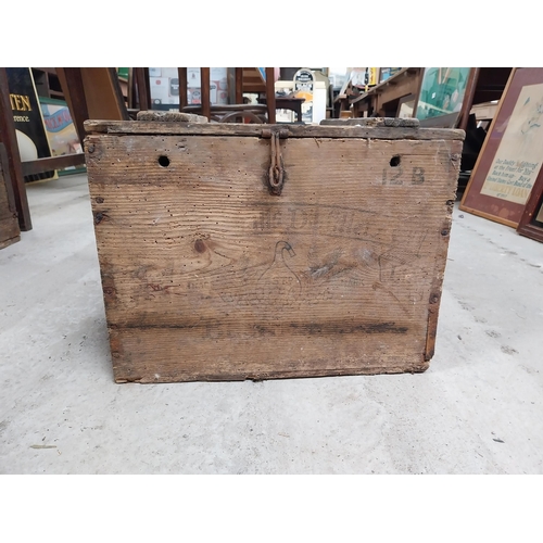 541 - Old Bushmills Whiskey wooden bottle crate. {29 cm H x 28 cm W x 29 cm W}.