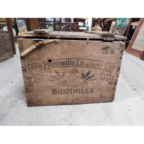 541 - Old Bushmills Whiskey wooden bottle crate. {29 cm H x 28 cm W x 29 cm W}.