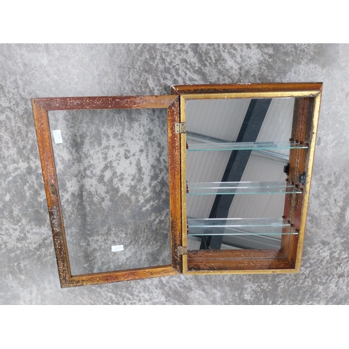 545 - 1950's wooden wall display cabinet with three shelves and mirrored back. {65 cm H x 47 cm W x 10 cm ... 