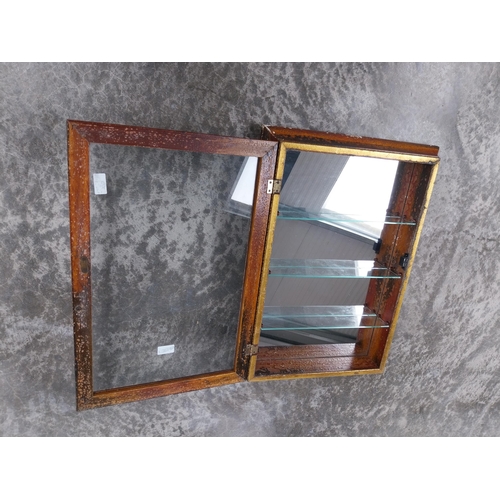 545 - 1950's wooden wall display cabinet with three shelves and mirrored back. {65 cm H x 47 cm W x 10 cm ... 