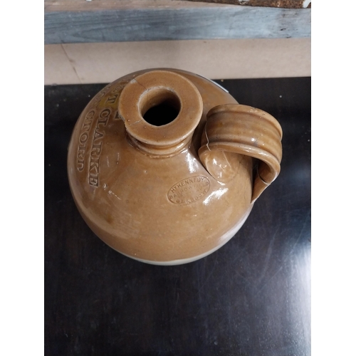 546 - M and T Clarke Longford two gallon stoneware flagon. {38 cm H x 20 cm Dia.}.