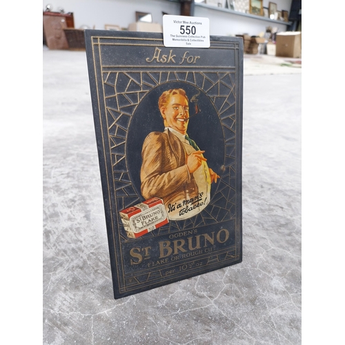 550 - Ask for St Bruno Flake tin plate counter advertising display. {20 cm H x 13 cm W}.