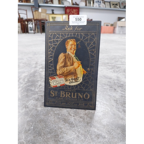 550 - Ask for St Bruno Flake tin plate counter advertising display. {20 cm H x 13 cm W}.