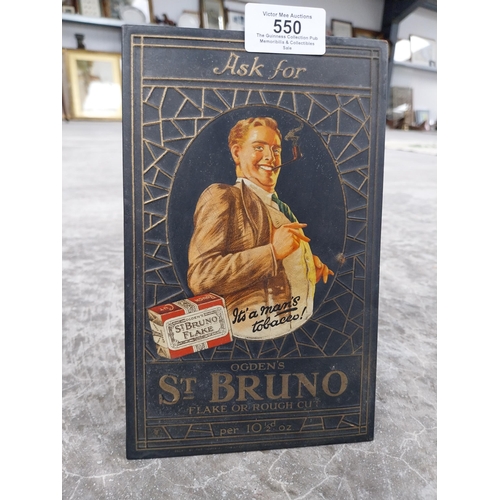 550 - Ask for St Bruno Flake tin plate counter advertising display. {20 cm H x 13 cm W}.