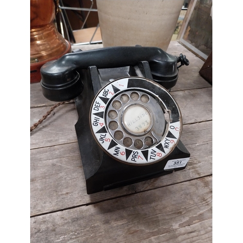 551 - 1940's Bakelite telephone. {15 cm H x 15 cm W x 20 cm D}.