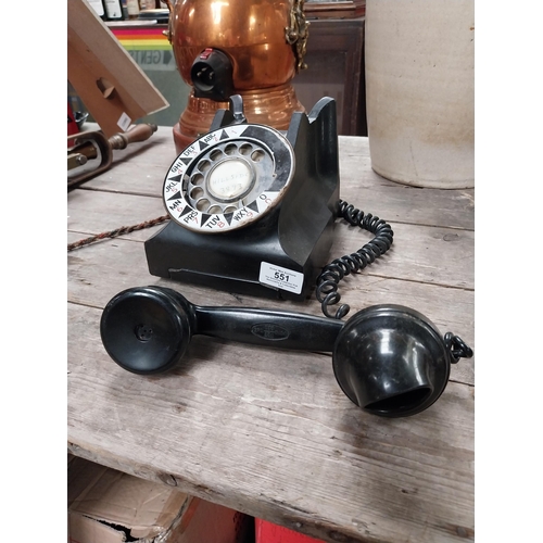 551 - 1940's Bakelite telephone. {15 cm H x 15 cm W x 20 cm D}.