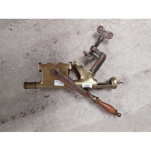 552 - Early 1900's brass and metal The Acme Cork Puller. {53 cm H x 25 cm W}