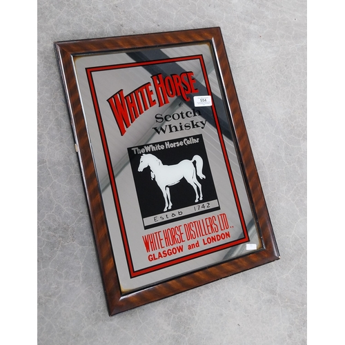 554 - Framed White Horse Scotch Whiskey advertising mirror. {50 cm H x 30 cm W}.