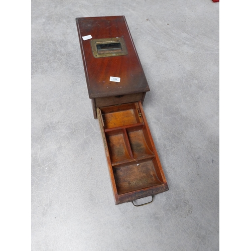 556 - Early 20th C mahogany and brass counter top shop till. {18 cm H x 33 cm W x 43 cm D}.