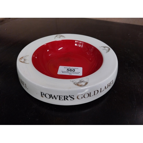 560 - Power's Gold Label Whiskey Wade ceramic ashtray . {3 cm H x 15 cm Dia.} And Player's ceramic ashtray... 