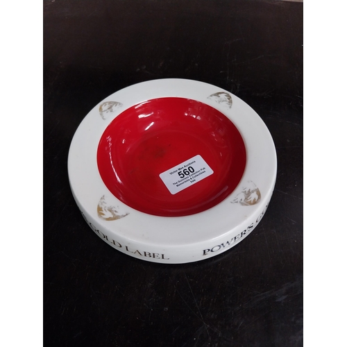 560 - Power's Gold Label Whiskey Wade ceramic ashtray . {3 cm H x 15 cm Dia.} And Player's ceramic ashtray... 