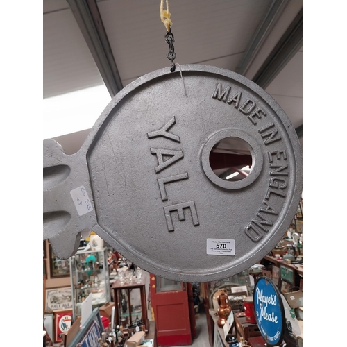 570 - Locksmith's  Alloy model of Yale House Key  {31 cm H x 79 cm W}