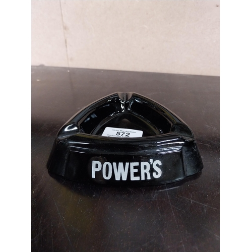 572 - Power's Gin/Whiskey glass ashtray {3 cm H x 12 cm W, Guinness plastic ashtray {3 cm H x 9 cm W} and ... 