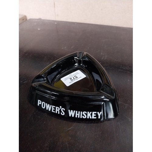 572 - Power's Gin/Whiskey glass ashtray {3 cm H x 12 cm W, Guinness plastic ashtray {3 cm H x 9 cm W} and ... 