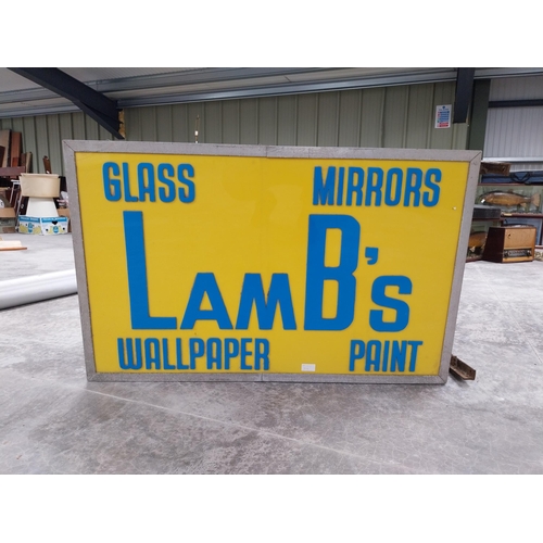 574 - Lamb's Glass Mirrors Wallpaper Paints double sided Perspex and metal light up hanging advertising si... 