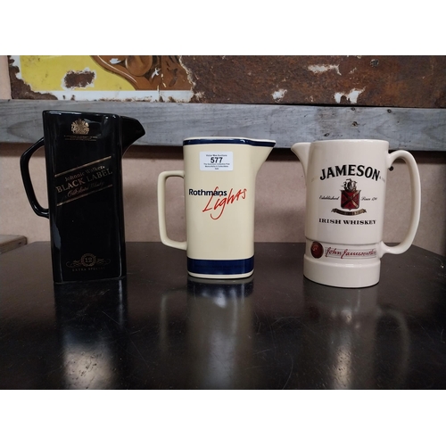 577 - Jameson Irish Whiskey Water jug {16 cm H x 14 cm W x 9 cm D}, Rothmans Lights jug {16 cm H x 14 cm W... 