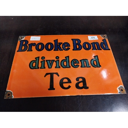 579 - Enamel Brooke Bond Tea advertising sign. {24 cm H x 35 cm W}.