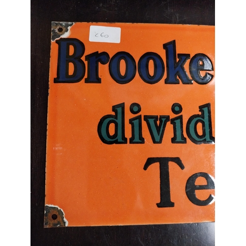 579 - Enamel Brooke Bond Tea advertising sign. {24 cm H x 35 cm W}.