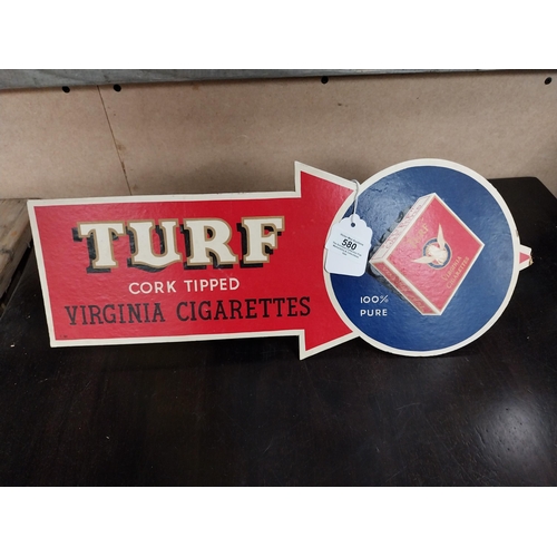 580 - Turf Cork Tipped Cigarettes cardboard shelf showcard. {18 cm H x 35 cm W}.