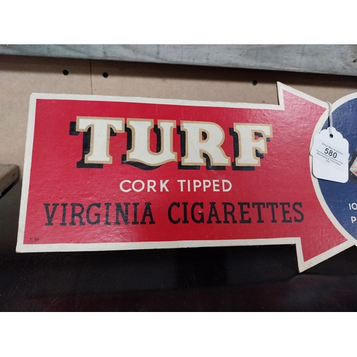 580 - Turf Cork Tipped Cigarettes cardboard shelf showcard. {18 cm H x 35 cm W}.