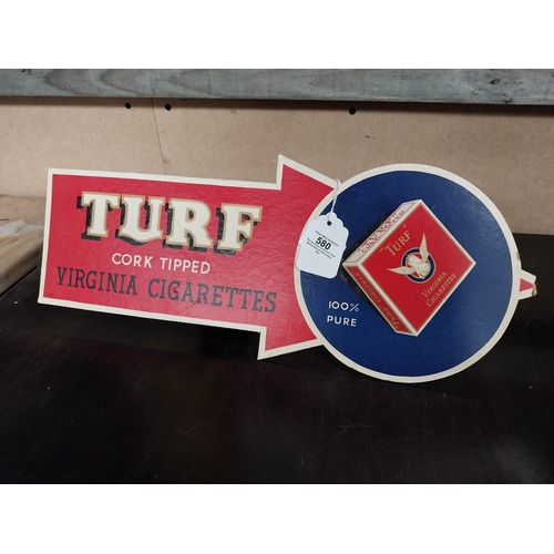 580 - Turf Cork Tipped Cigarettes cardboard shelf showcard. {18 cm H x 35 cm W}.