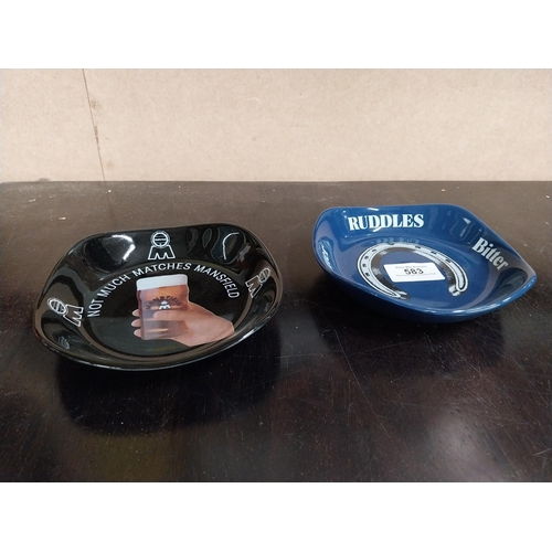 583 - Ruddles Bitter Wade ceramic ashtray and Mansfield ceramic ashtray {3 cm H x 14 cm W x 14 cm D}.