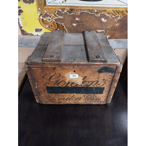 584 - Gordon's London Gin wooden advertising crate. {30 cm H x 41 cm W x 45 cm D}.