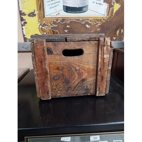 584 - Gordon's London Gin wooden advertising crate. {30 cm H x 41 cm W x 45 cm D}.