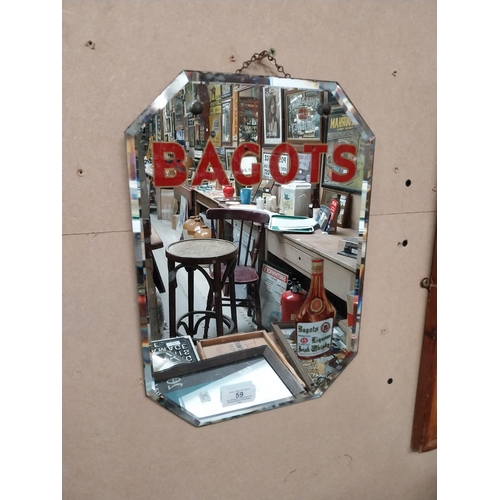 59 - Bagots Irish Whiskey advertising mirror. {25 cm H x 26 cm D}