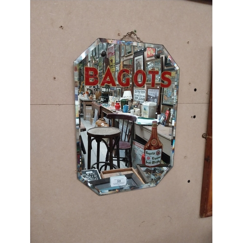 59 - Bagots Irish Whiskey advertising mirror. {25 cm H x 26 cm D}