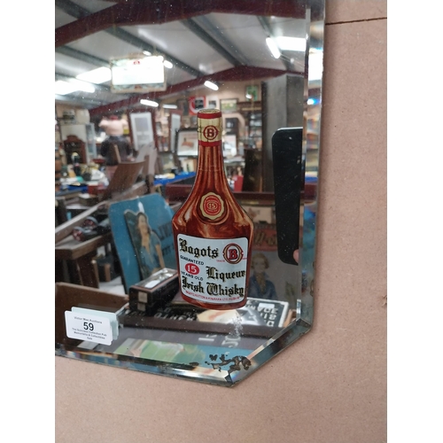 59 - Bagots Irish Whiskey advertising mirror. {25 cm H x 26 cm D}