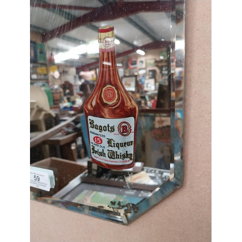 59 - Bagots Irish Whiskey advertising mirror. {25 cm H x 26 cm D}