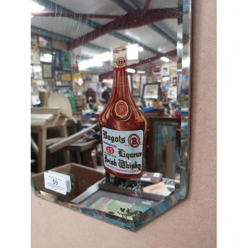 59 - Bagots Irish Whiskey advertising mirror. {25 cm H x 26 cm D}