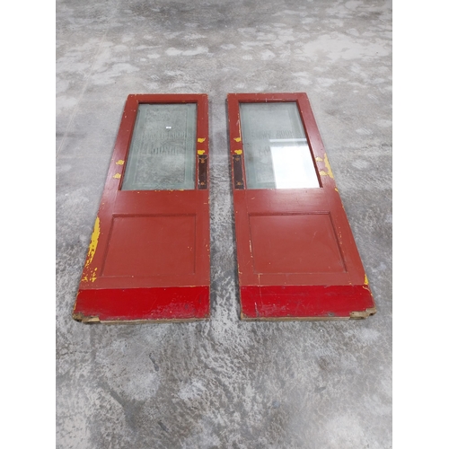 590 - Pair of  early 1900's painted pine bar doors with etched glass Smoke Room and Lounge {205 cm H x 69 ... 