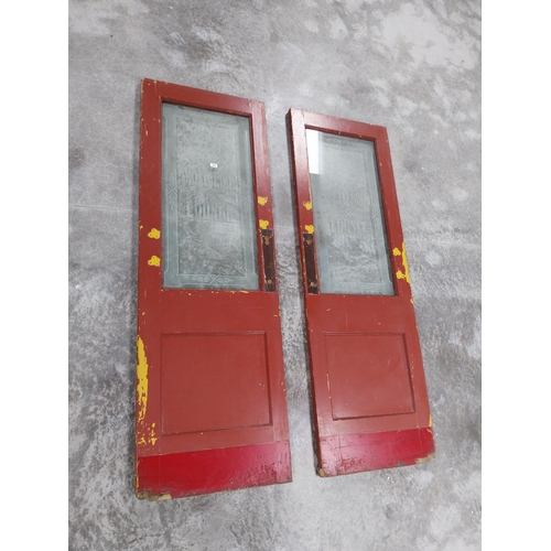 590 - Pair of  early 1900's painted pine bar doors with etched glass Smoke Room and Lounge {205 cm H x 69 ... 