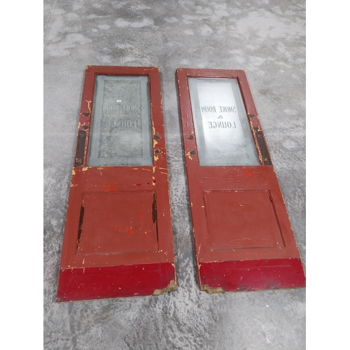 590 - Pair of  early 1900's painted pine bar doors with etched glass Smoke Room and Lounge {205 cm H x 69 ... 