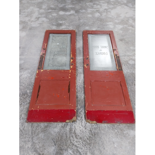 590 - Pair of  early 1900's painted pine bar doors with etched glass Smoke Room and Lounge {205 cm H x 69 ... 