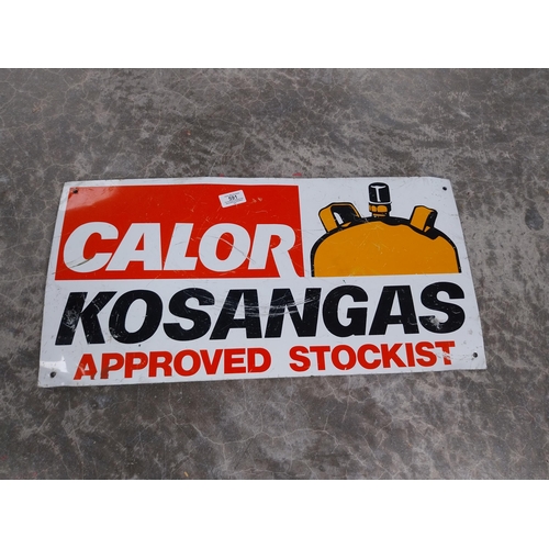 591 - Alloy Calor Kosangas Approved Stockist advertising sign. {30 cm H x 61 cm W}.