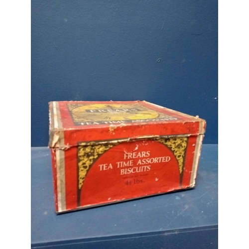 595 - Frears Tea Time Assorted advertising biscuit tin  {H 12cm x W 23cm x D 23cm }. - NOT AVAILABLE TO VI... 