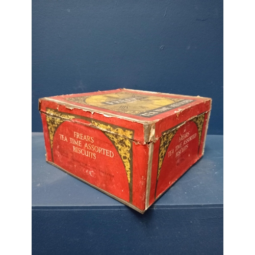 595 - Frears Tea Time Assorted advertising biscuit tin  {H 12cm x W 23cm x D 23cm }. - NOT AVAILABLE TO VI... 