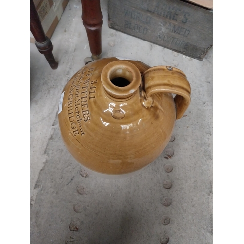 6 - H F Winters Fording bridge two gallon stoneware flagon with some damage {31 cm H x 20 cm Dia}  and S... 